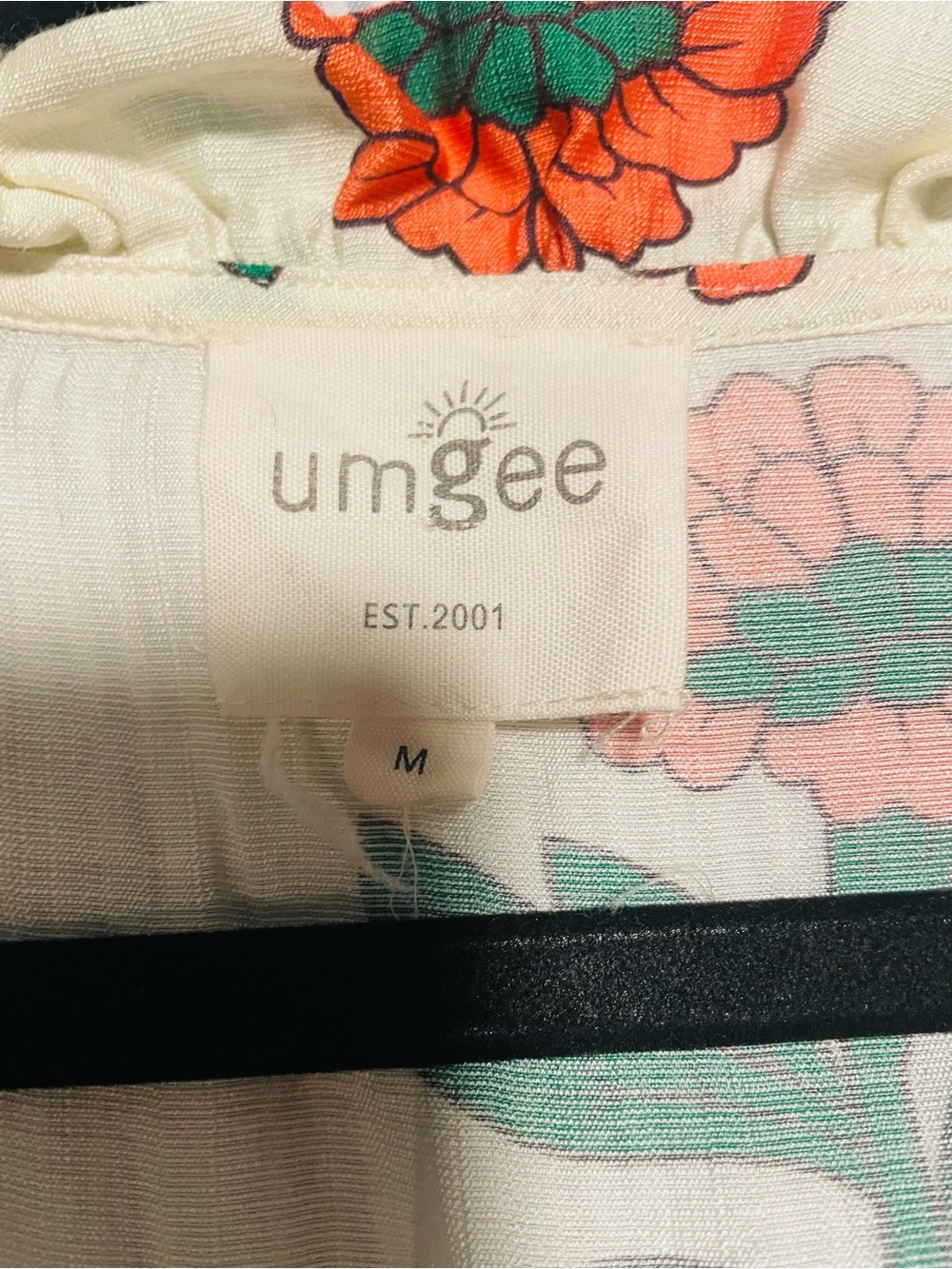Umgee Cream Button-Front Floral Ruffle Trim Blouse - Picture 3 of 3